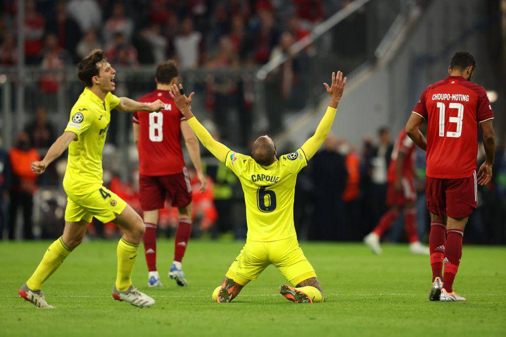 Kegembiraan para pemain Villarreal setelah berhasil menyingkirkan Bayern Munich di Liga Champions 2021/2022. (twitter.com/ChampionsLeague)