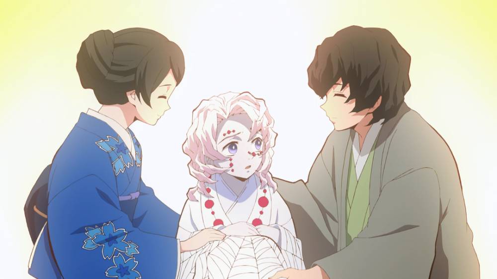 Rui dan kedua orangtuanya. (dok. ufotable/Demon Slayer: Kimetsu no Yaiba)
