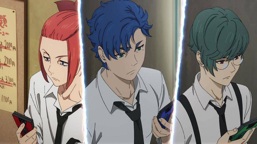 Ran, Shuta, dan Kouki mendapatkan panggilan dari Asumi. (dok. CloverWorks/Tokyo 24th Ward)