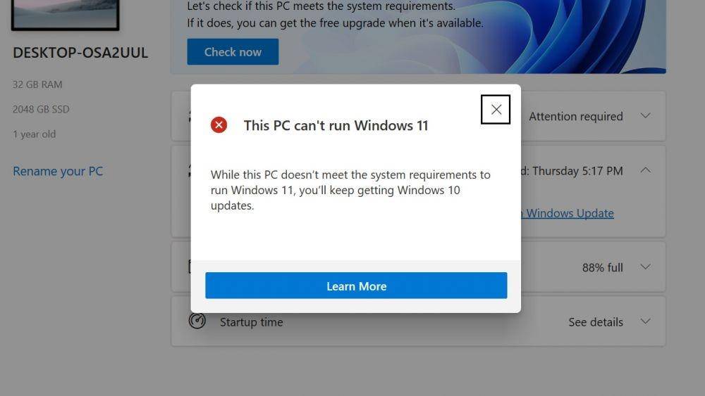 ilustrasi permintaan spesifikasi hardware yang ketat di Windows 11 (pcgamer.com)