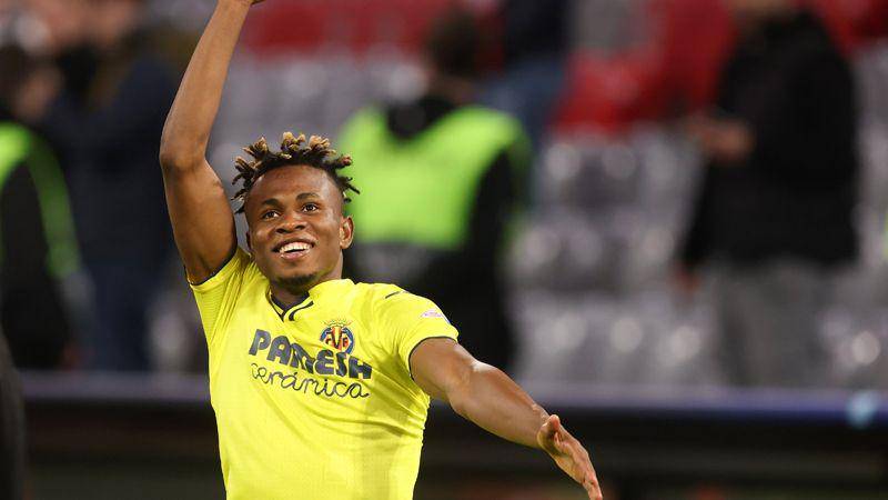 Samuel Chukwueze setelah menjebol gawang Bayern Munich. (twitter.com/ChampionsLeague)