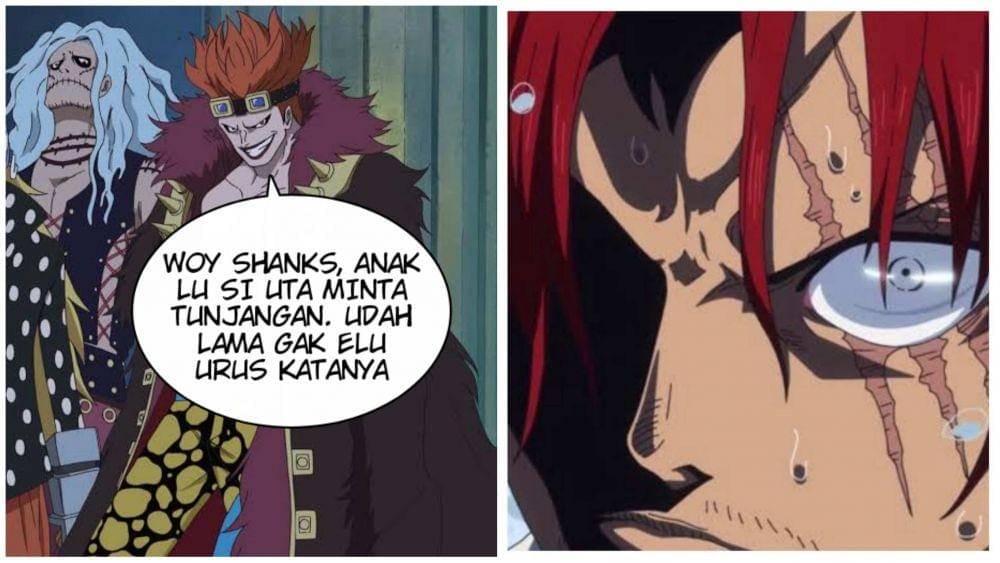 Meme Kid dan Shanks. (Gambar orisinal dok. Toei Animation/One Piece, meme dari facebook.com/fachrul.razi1)