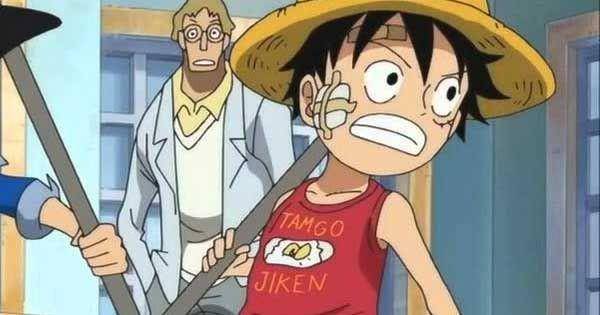 Luffy menggunakan pipa besi saat kecil ( Dok. Toei Animation/One Piece )