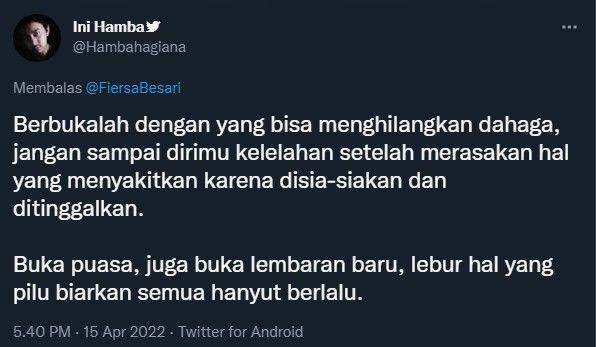 cuitan warganet tentang buka puasa (twitter.com/Hambahagiana)