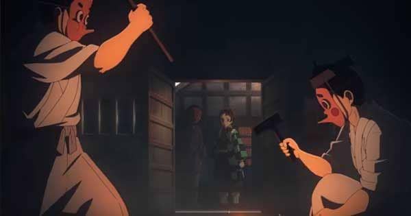 Tanjiro menyaksikan para pandai besi sedang menempa pedang ( Dok. Ufotable / Kimetsu no Yaiba