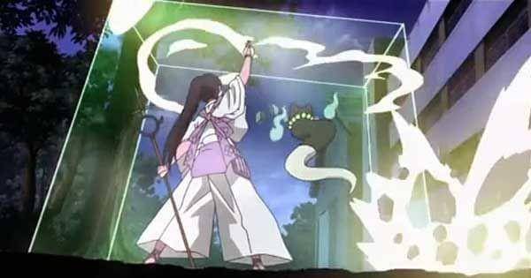 Tokine menggunakan Kekkai sebagai pertahanan ( Dok. Sunrise / Kekkaishi )