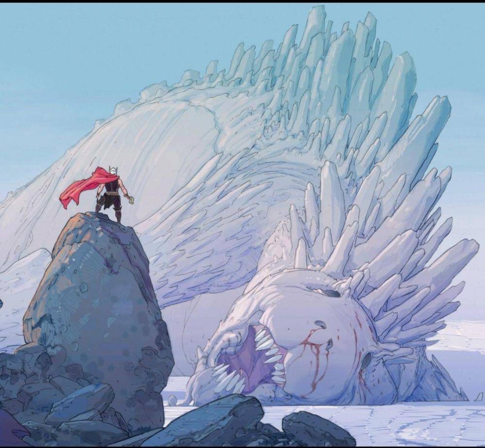 Thor melihat jasad Falligar the Behemoth. (Dok. Marvel Comics)