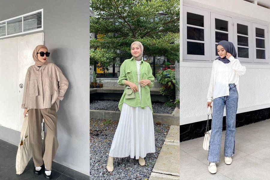 referensi OOTD dengan kemeja untuk bukber (instagram.com/delaaayuu | instagram.com/inikiranaaa__ | instagram.com/melvinmaylani)