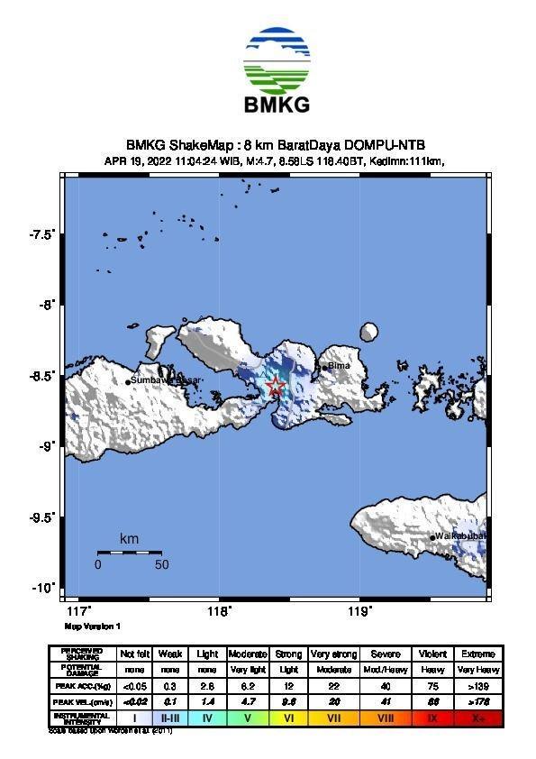 Gempa Bumi Magnitudo 4,7 Guncang Bima