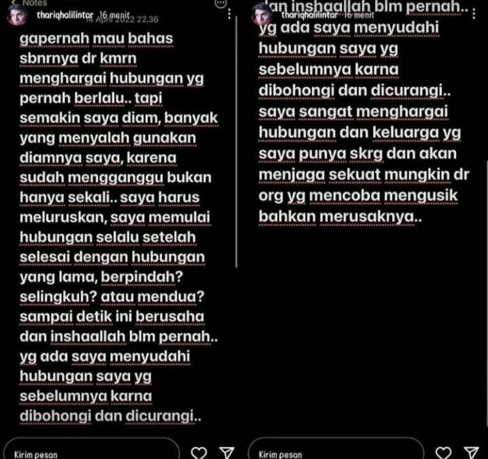 Tanggapan Thariq terkait isu selingkuh (instagram.com/playitsafebaby.official)