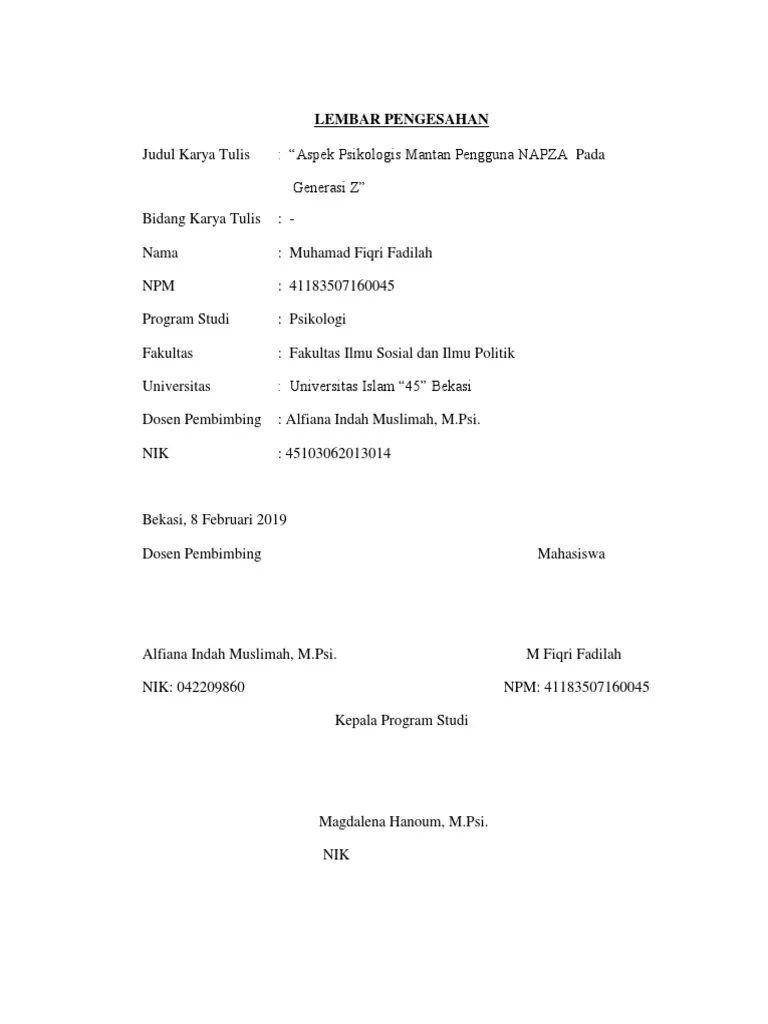 Ilustrasi lembar pengesahan karya ilmiah (Scribd/Ben)