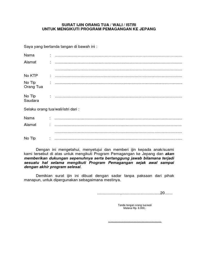 Ilustrasi surat izin orangtua untuk magang (Scribd/Diks28 Channel)
