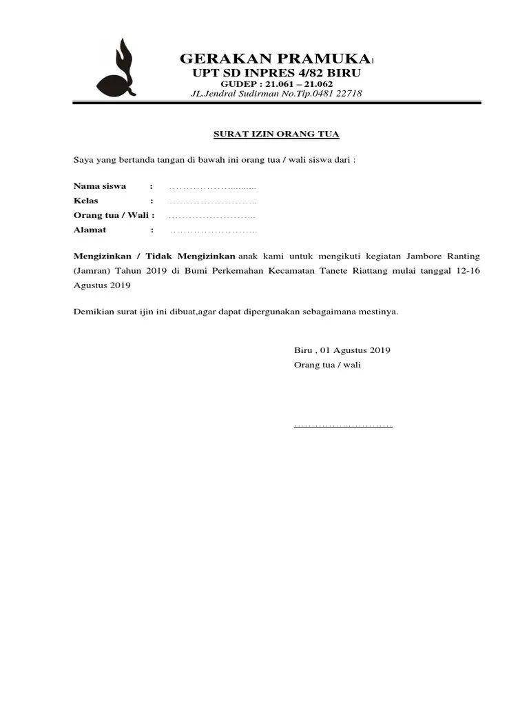 Ilustrasi surat izin orangtua untuk camping (Scribd/Agus Arja)