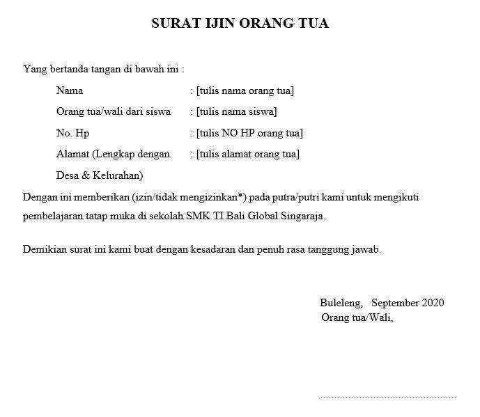 Ilustrasi surat izin orangtua sekolah tatap muka (dok. SMK TI Bali Global Singaraja)