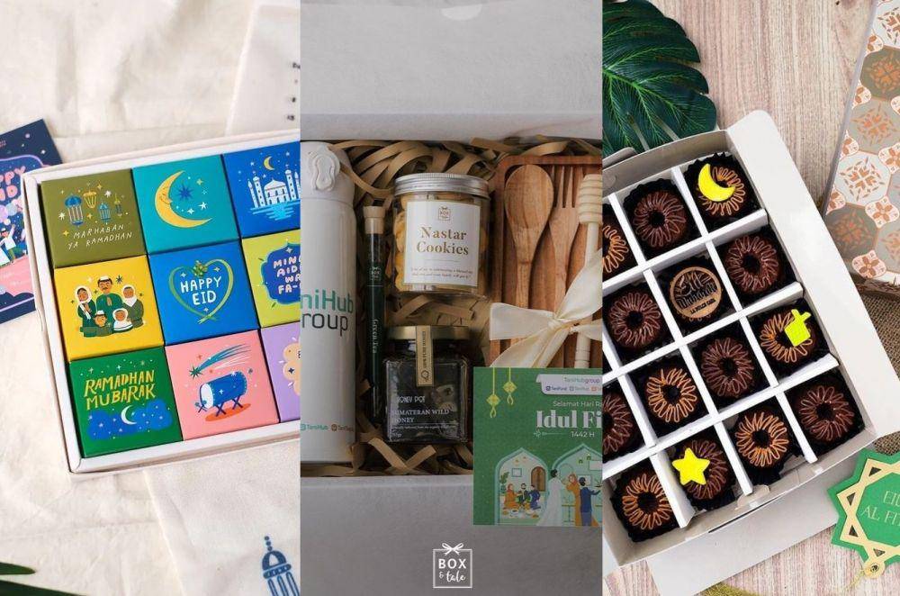 ilustrasi hampers lebaran (instagram.com/trinketbykath / instagram.com/boxandtale / instagram.com/ladulcecasa)