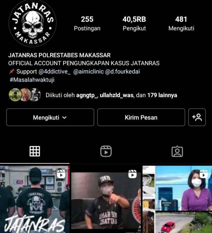 Tangkapan layar akun Jatanras Polrestabes Makassar. (Screenshot)