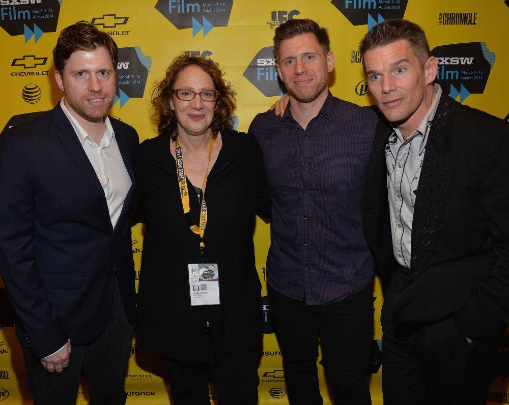 Ethan Hawke, Janet Pierson, Michael Spierig, dan Peter Spierig dalam acara untuk Predestination (imdb.com)