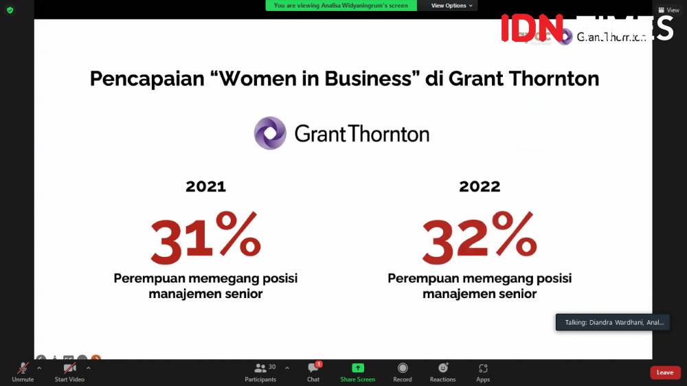 Peringatan Hari Kartini oleh Grant Thornton: Pentingnya Pengembangan Mental untuk Mendukung Keseimbangan Peran Perempuan dalam Karier dan Keluarga. Rabu (21/4/2022) IDN Times/Dela Anggraini