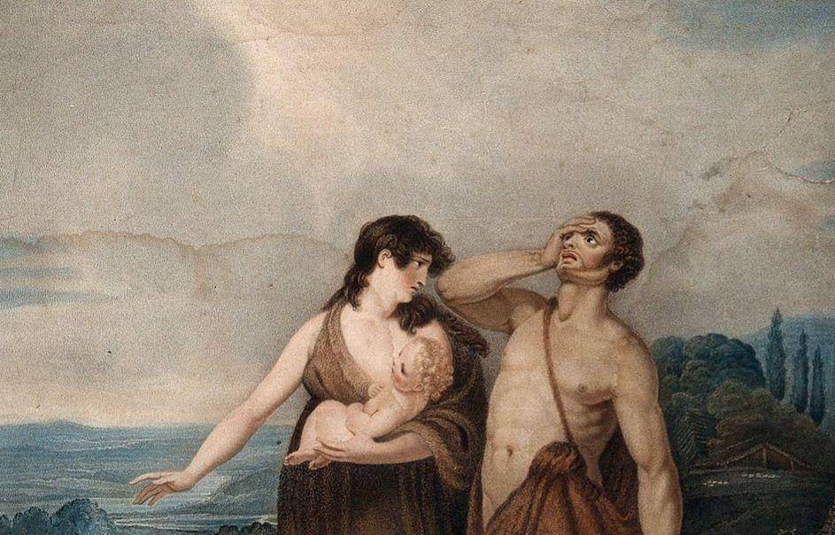 ilustrasi Adam, Hawa, bersama anak mereka (commons.wikimedia.org/Wellcome Images)