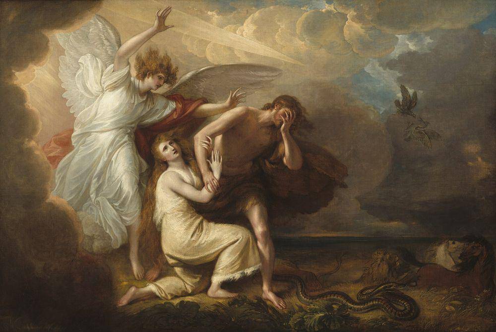 ilustrasi pengusiran Adam dan Hawa dari Surga (commons.wikimedia.org/Benjamin West)