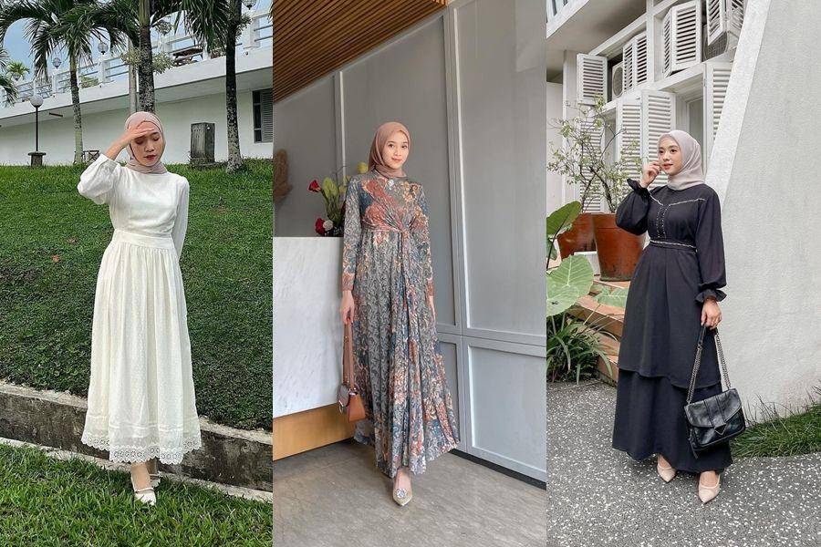 referensi OOTD simple dengan dress untuk Lebaran (instagram.com/juniaarf | instagram.com/vinamaulina | instagram.com/puspirahayuu)