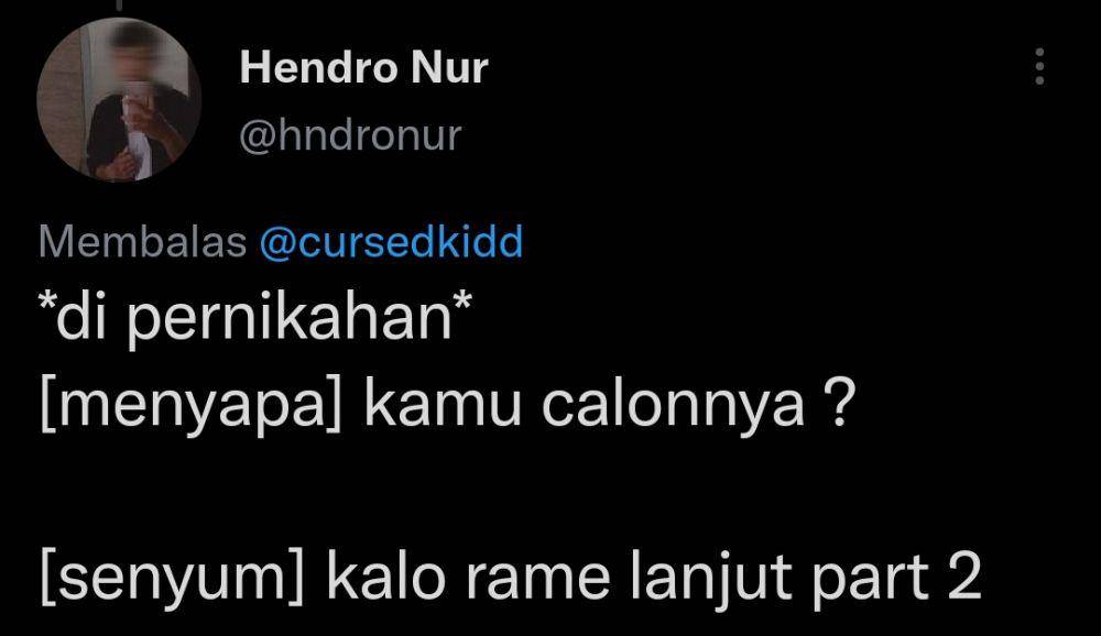 Celetukan warganet saat ditanya soal calon di pernikahan (Twitter.com/hndronur)