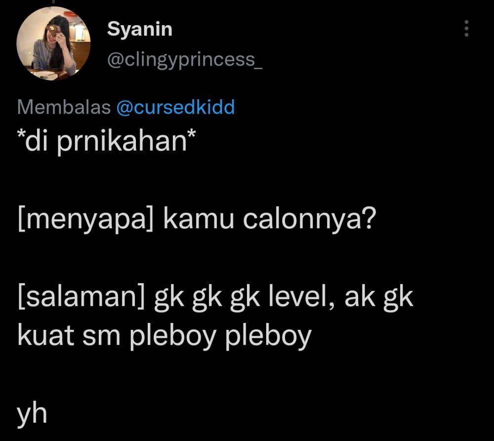 Celetukan warganet saat ditanya soal calon di pernikahan (Twitter.com/clingyprincess)