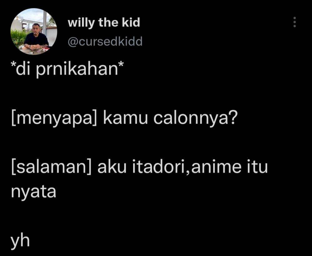 Celetukan warganet saat ditanya soal calon di pernikahan (Twitter.com/cursedkidd)
