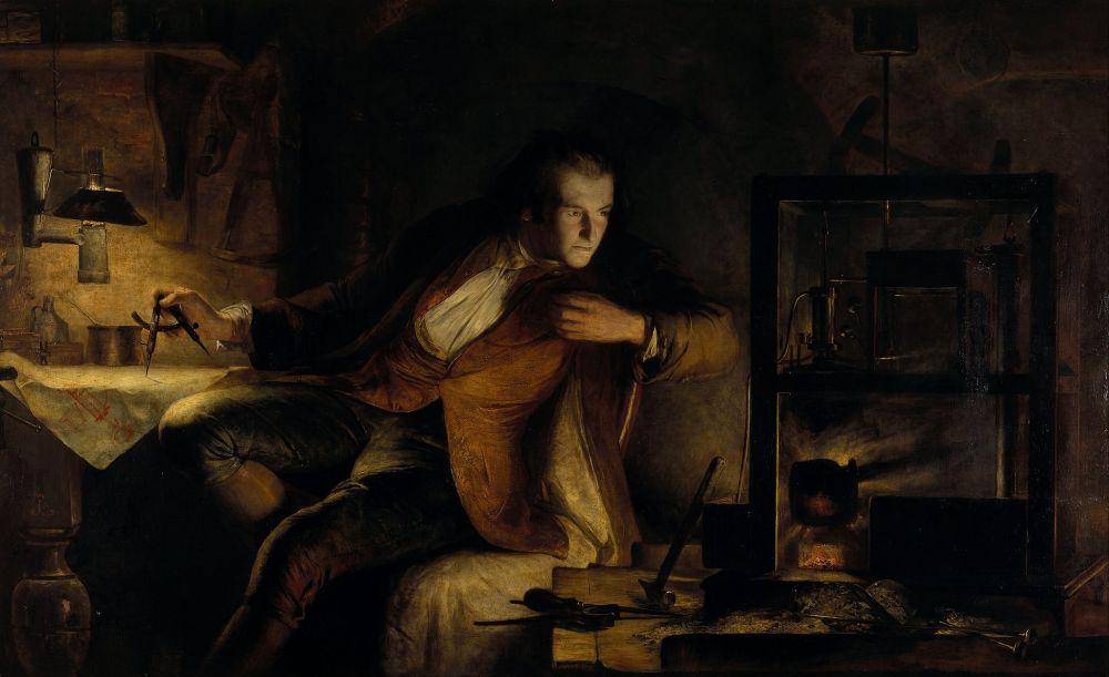 ilustrasi James Watt dan mesin uap pada abad ke-19 (commons.wikimedia.org/James Eckford Lauder)