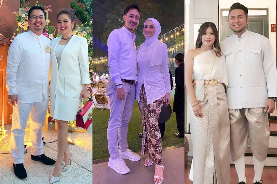 OOTD couple kondangan warna putih (instagram.com/vegadarwanti123 | instagram.com/shaniaindryn | instagram.com/shinta_rosari)