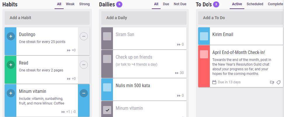 contoh tugas dalam Habitica (dok. HabitRPG, Inc./Habitica)