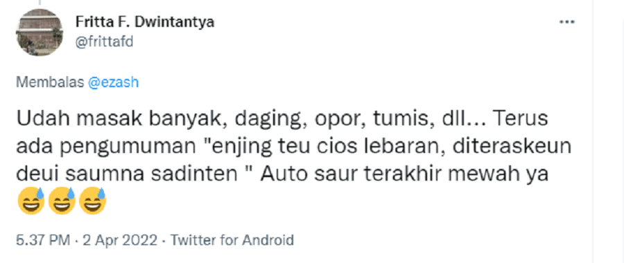 pengalaman lebaran meleset (twitter.com/frittafd)