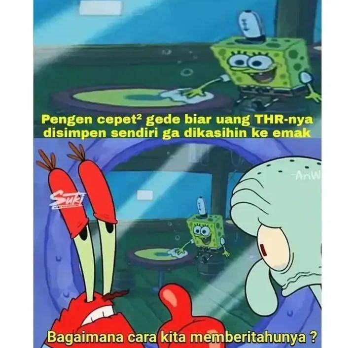 meme kocak tentang THR (instagram.com/memespongebobindonesia)
