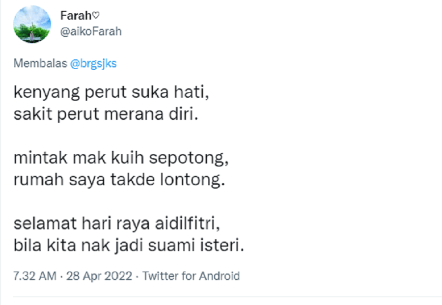 gombalan lebaran vibes ala negeri seberang (twitter.com/aikoFarah)