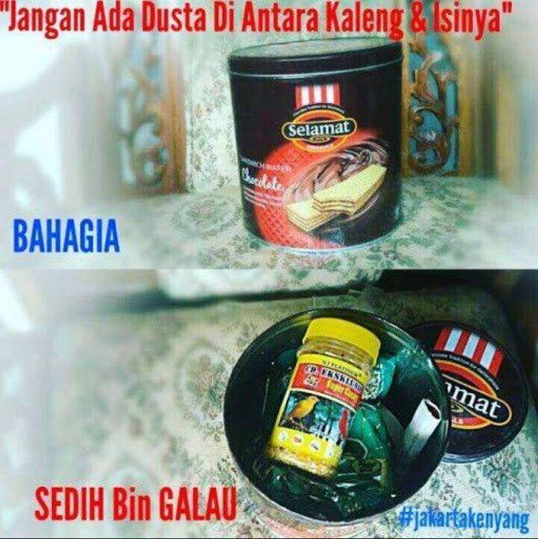 meme tertipu isi kaleng biskuit (facebook.com/kementrianhumorindonesia)