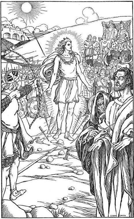 Baldr kebal terhadap senjata dan Loki (dalam samaran) menyerahkan senjata mistletoe pada Hodr. (wikimedia.org)