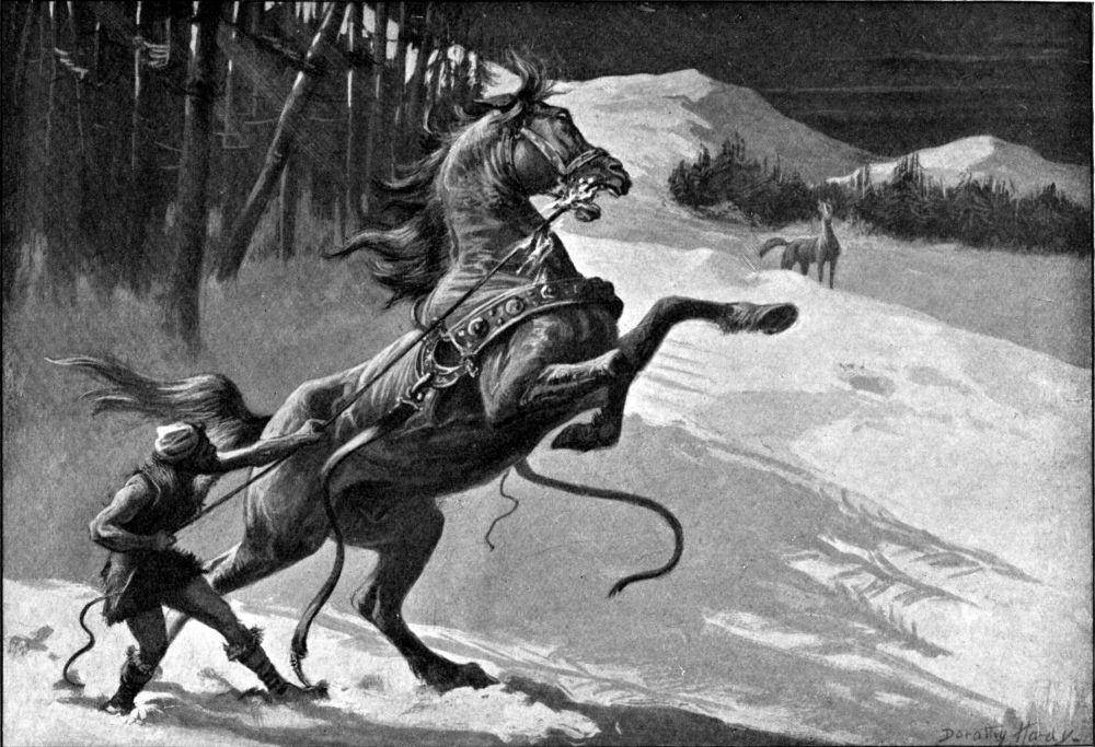 Svaðilfari menghampiri Loki dalam bentuk kuda betina, sementara ditahan oleh tukang bangunan. (wikimedia.org)