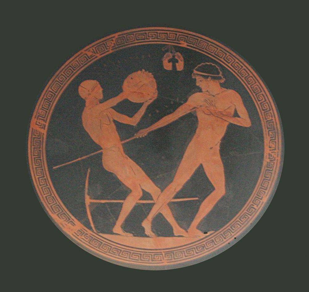 ilustrasi lempar cakram dan lempar lembing sebagai cabor pentathlon Yunani Kuno (wikimedia.org)