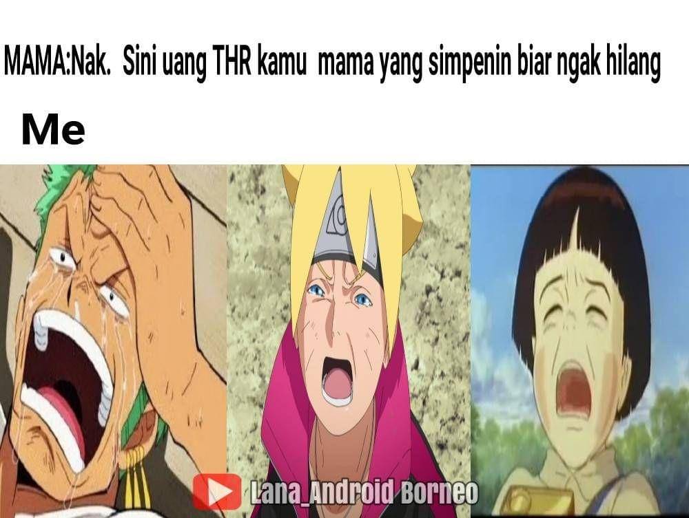 Ekspresi Boruto saat uang THR disita ( facebook.com/ Lana Be'ben Al Laben )