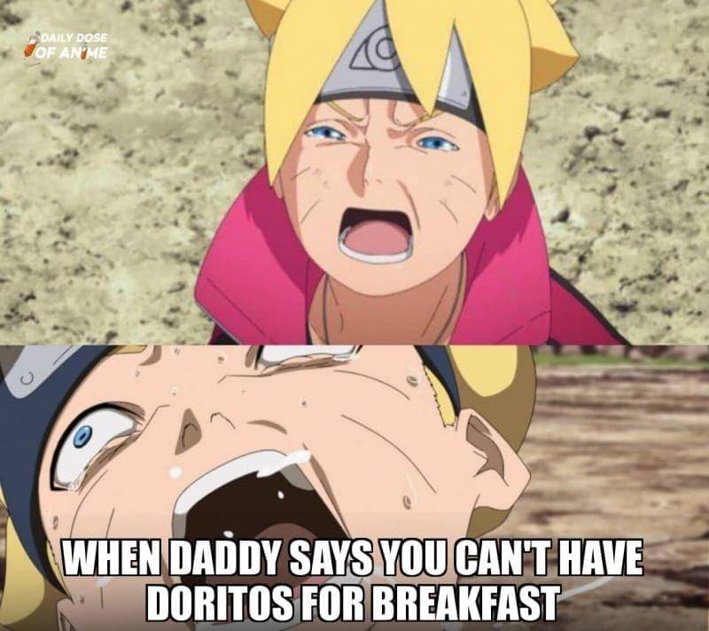 Ketika Boruto diberitahu tidak ada doritos untuk sarapan ( facebook.com/ Shayla Carter )