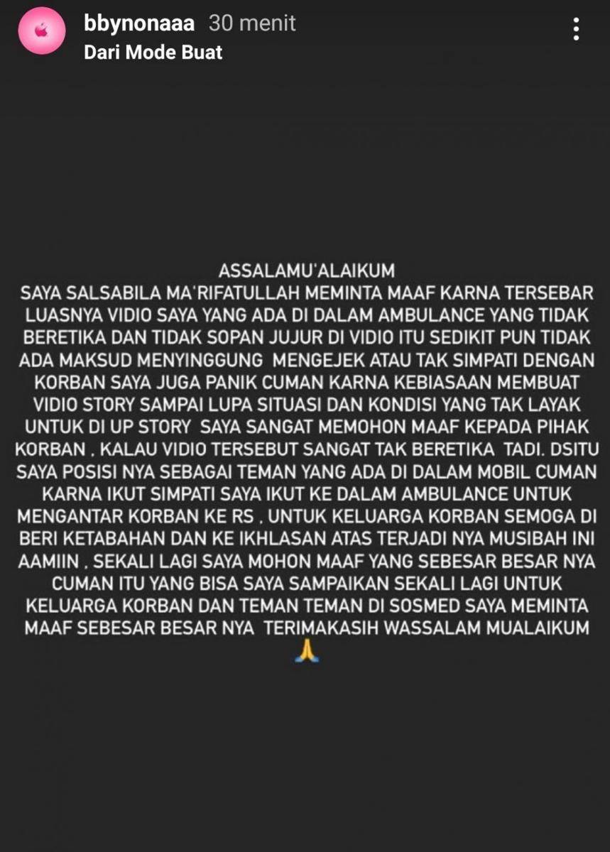 viral unggah story usai kecelakaan (instagram.com/bbynonaaa)
