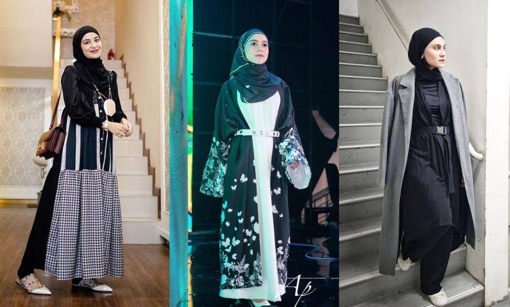 Ide outfit Lebaran bernuansa gelap. (Instagram.com/shireensungkar | Instagram.com/lestykejora | Instagram.com/zeezeeshahab)