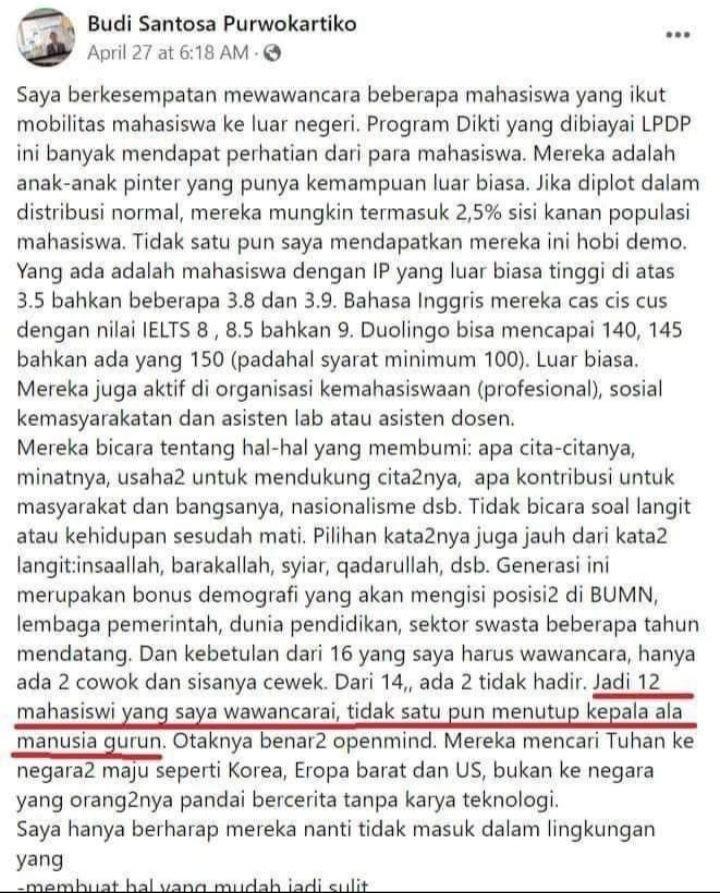 Viral! Rektor ITK Diduga Rasis, Sebut Penutup Kepala ala Manusia Gurun