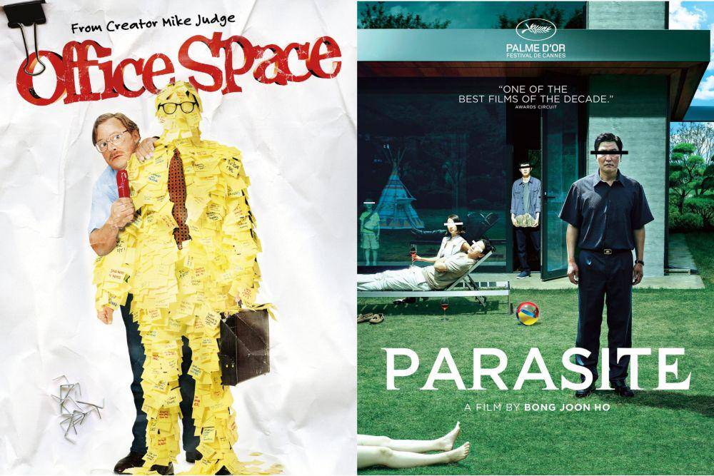 Office Space (1999) dan Parasite (2019) (dok./20th Century Studios | dok./Neon Rated)