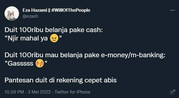 cuitan keresahan warganet tentang pembayaran cash dan cashless (twitter.com/ezash)