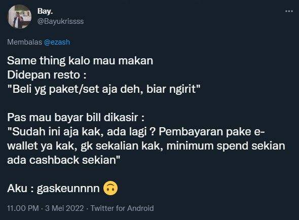 cuitan keresahan warganet tentang pembayaran cash dan cashless (twitter.com/Bayukrissss)