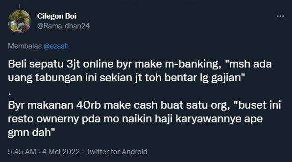 cuitan keresahan warganet tentang pembayaran cash dan cashless (twitter.com/Rama_dhan24)