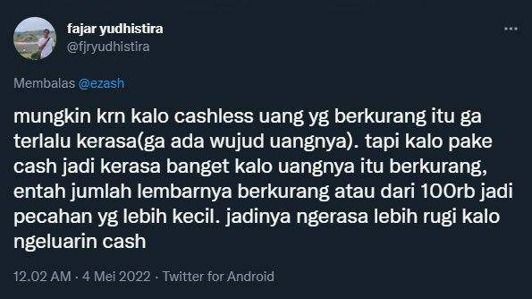 cuitan keresahan warganet tentang pembayaran cash dan cashless (twitter.com/fjryudhistira)