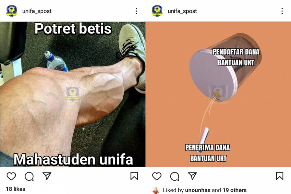 Tangkapan layar unggahan akun shitpost Kesegaran Kampus UNIFA yang berbasis di Universitas Fajar. (Instagram.com/unifa_spost)