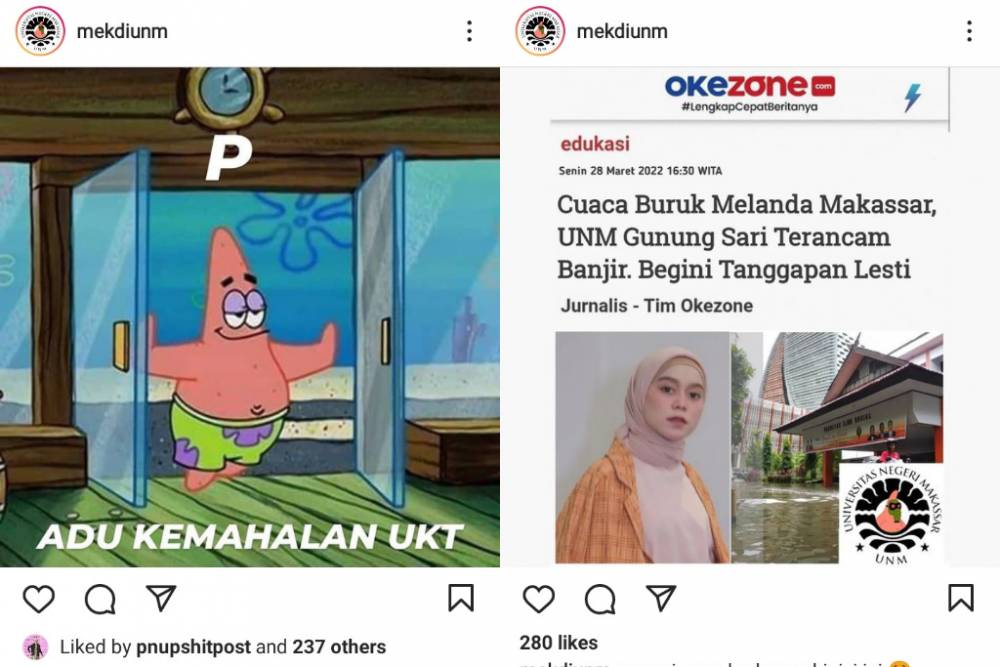 Tangkapan layar unggahan akun shitpost Mencari Kesejukan di UNM yang berbasis di Universitas Negeri Makassar. (Instagram.com/mekdiunm)